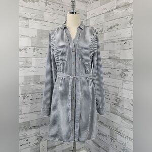Abercrombie Fitch Long Sleeves Shirt Dress Large Tall Striped Belted Pockets